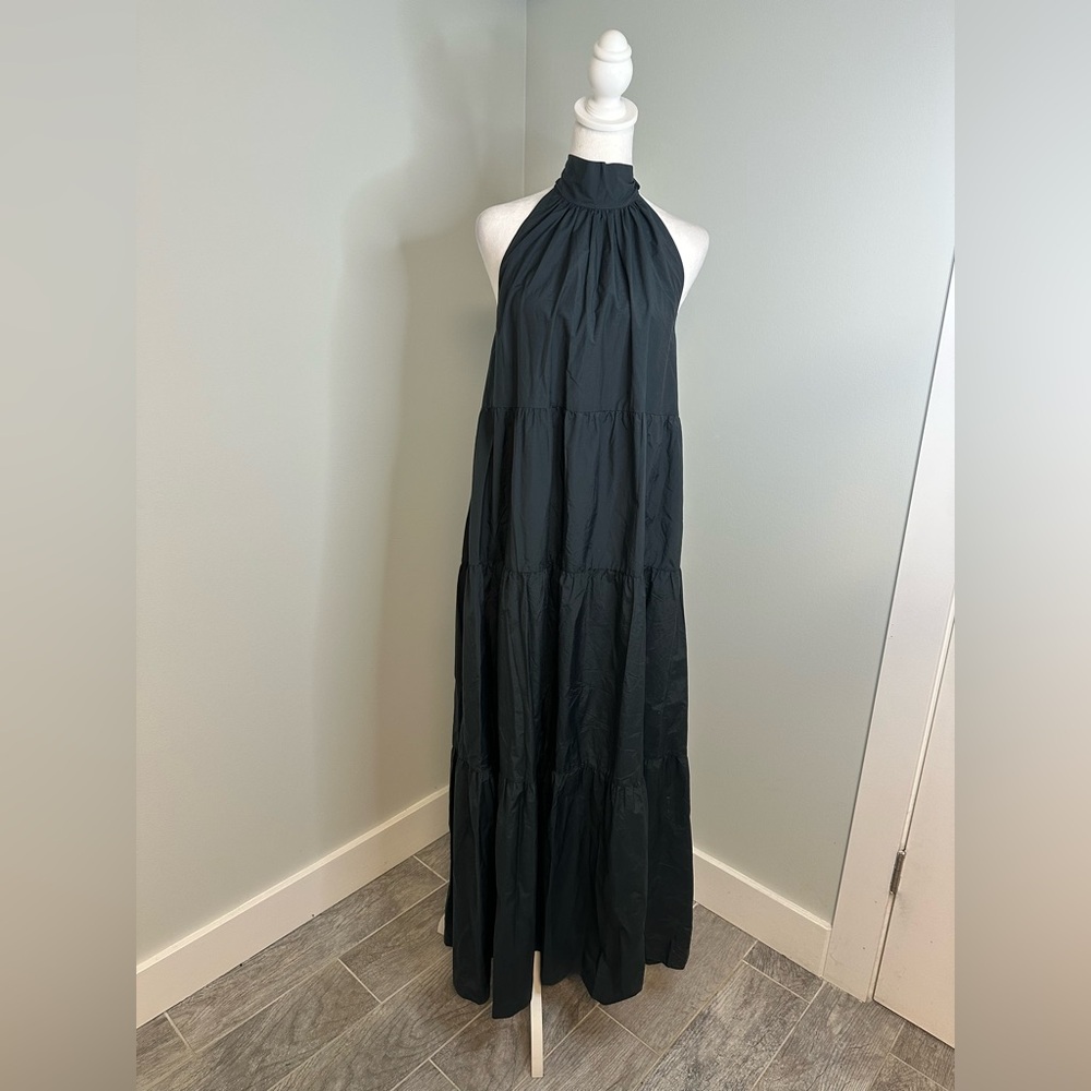 💋 THEORY | Halter Tiered  Maxi Lightweight Cotton Blend Dress Minimalist Large - Picture 5 of 16
